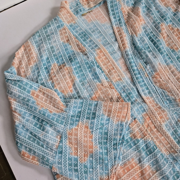 Ruby Rd. Lightweight Embroidered kimono cover up Women Orange Green sz 2X - Picture 2 of 7